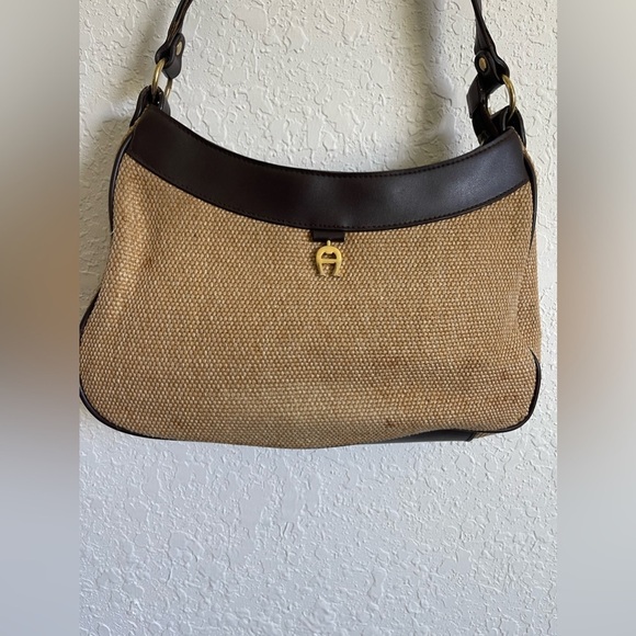 Vintage Etienne Aigner Woven Tan and Brown Purse - Picture 2 of 5